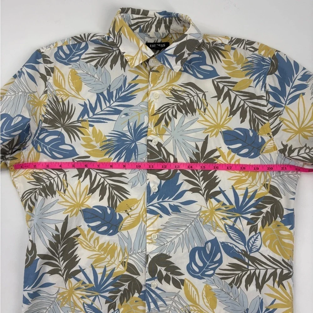 Express Hawaiian Shirt Mens Button Front Yellow /Blue - Large - Picture 6 of 7